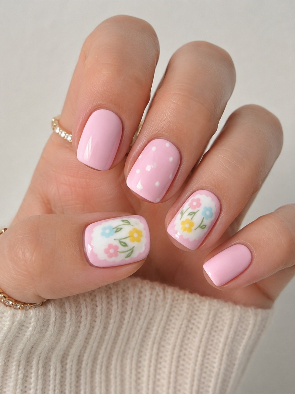 Pastel Pink Floral Gel Press-On Nails